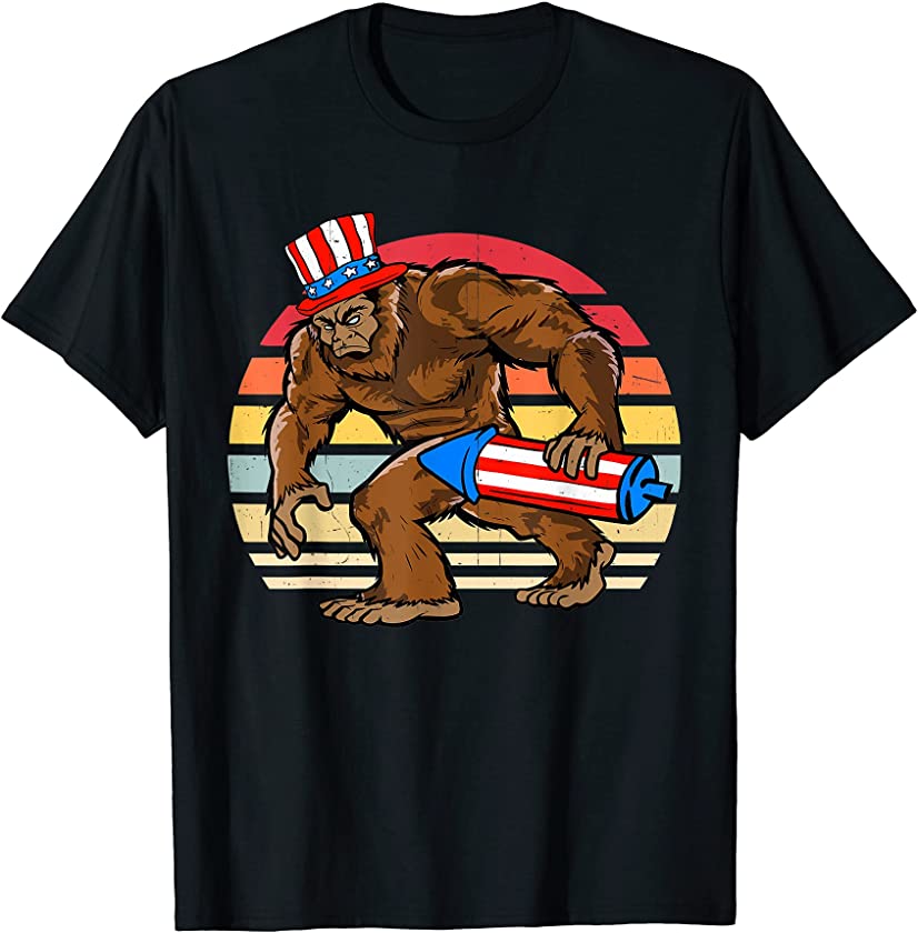 Big Foot Firecracker American Independence Day Flag Vintage T-Shirt