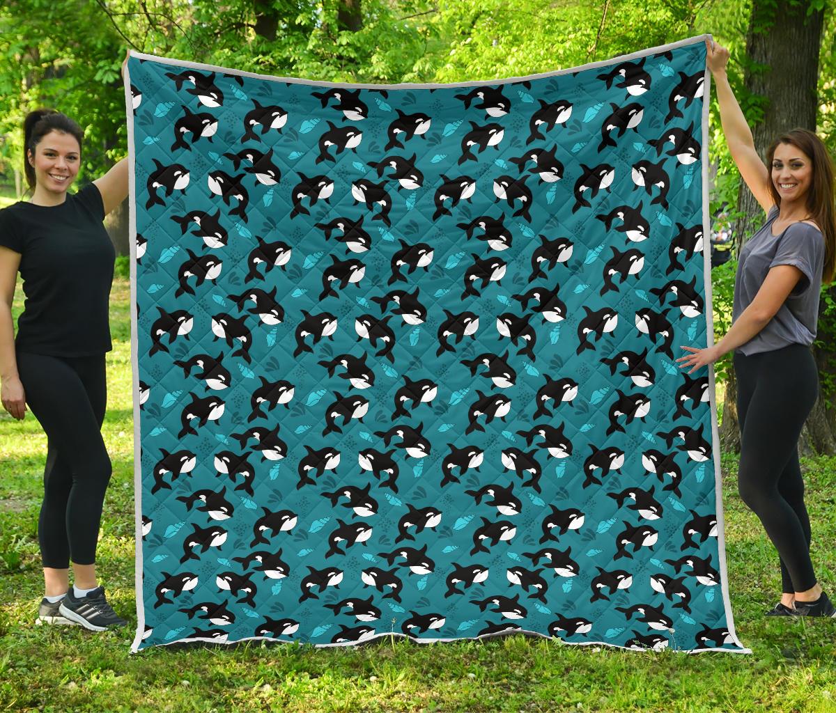 Whale Sea Design Themed Print Quilt Bedspread