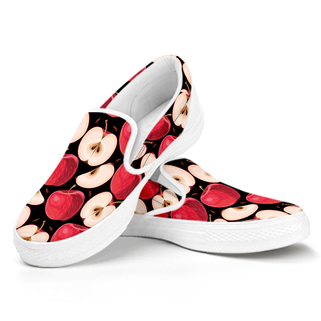 Apple Pattern Print White Slip On Shoes