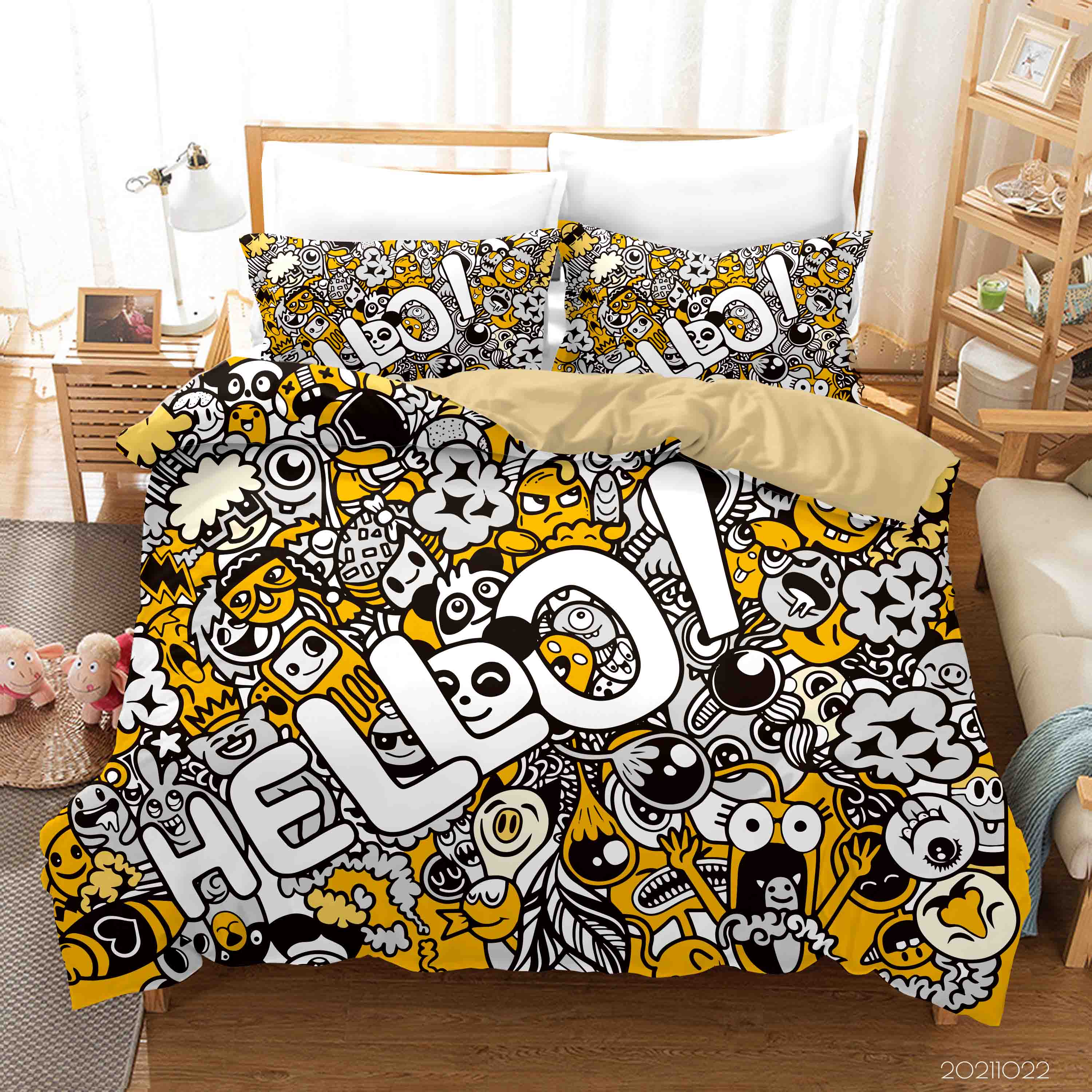 3D Abstract Yellow Animal Monster Graffiti Quilt Cover Set Bedding Set Duvet Cover Pillowcases 35