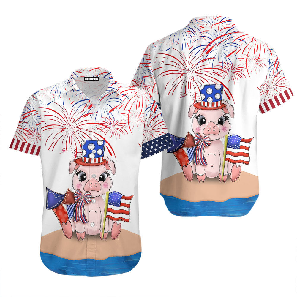 Funny Pig American Flag Firework Aloha Hawaii Shirts For Men Women Ha86734