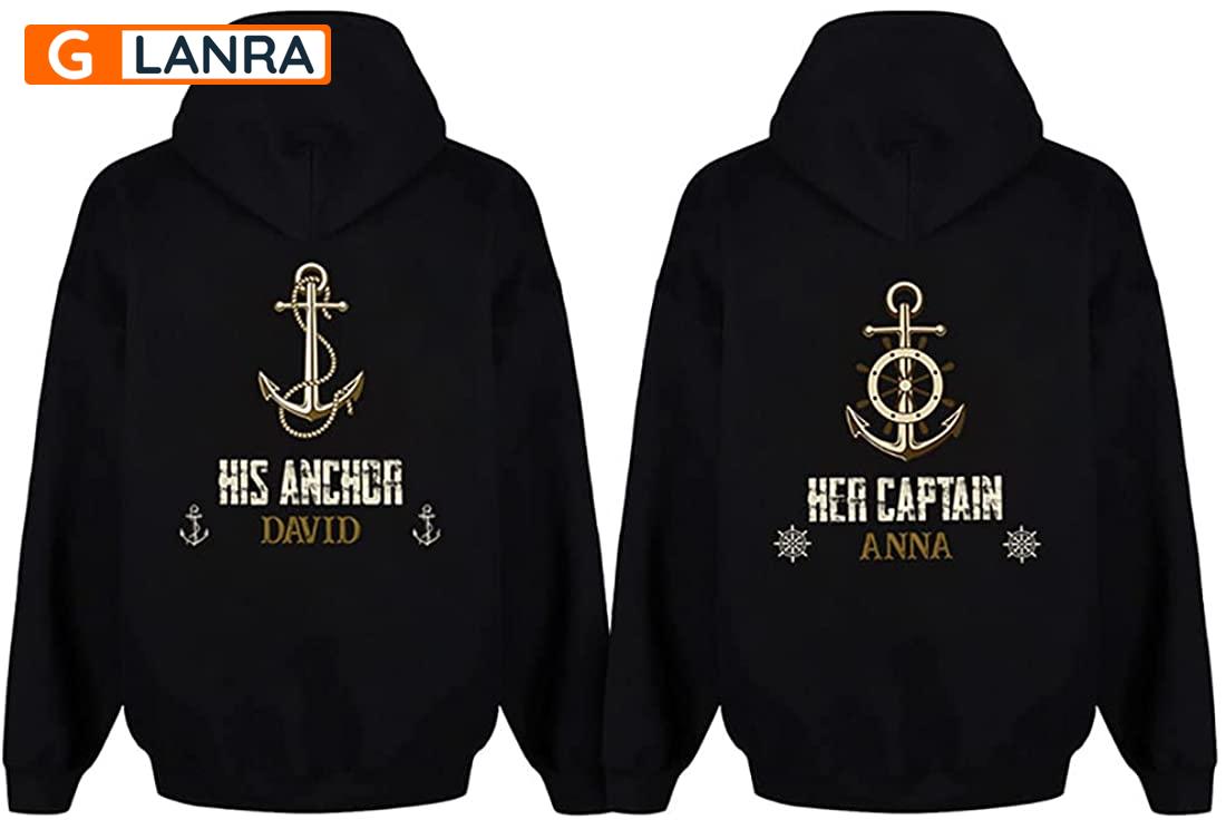 Personalized Her Captain His Anchor Hoodie, Custom Captain Anchor Couple Hoodie, Matching Couple Hoodie, Husband Wife Unisex Sweater, Sweatshirt