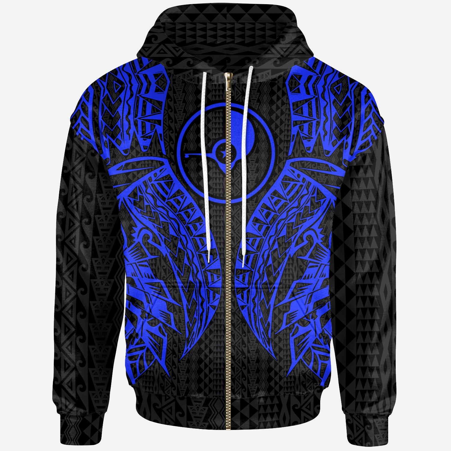 Yap Zip-Up Hoodie – Polynesian Lion Head Blue Style