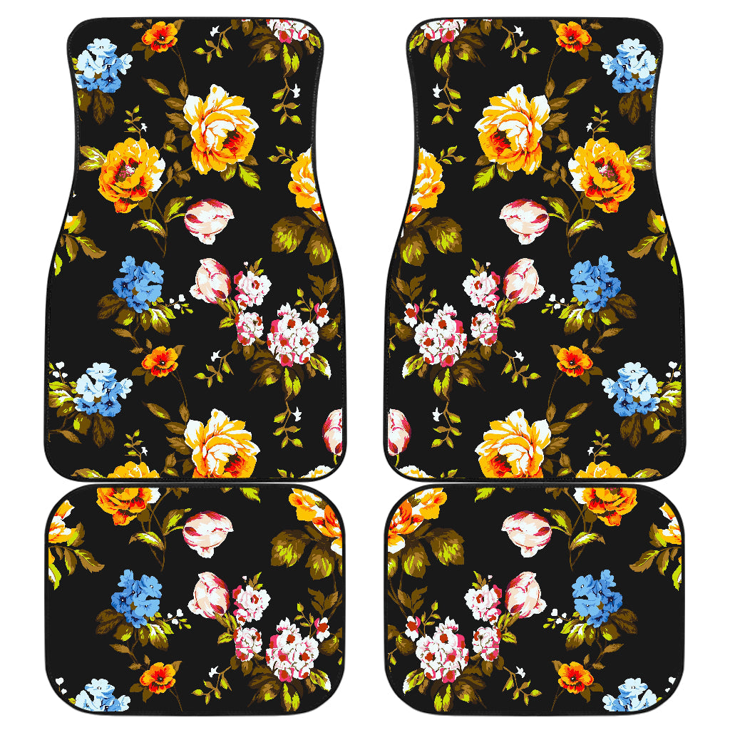 Vintage Floral Flower Pattern Print Front And Back Car Floor Mats, Front Car Mat