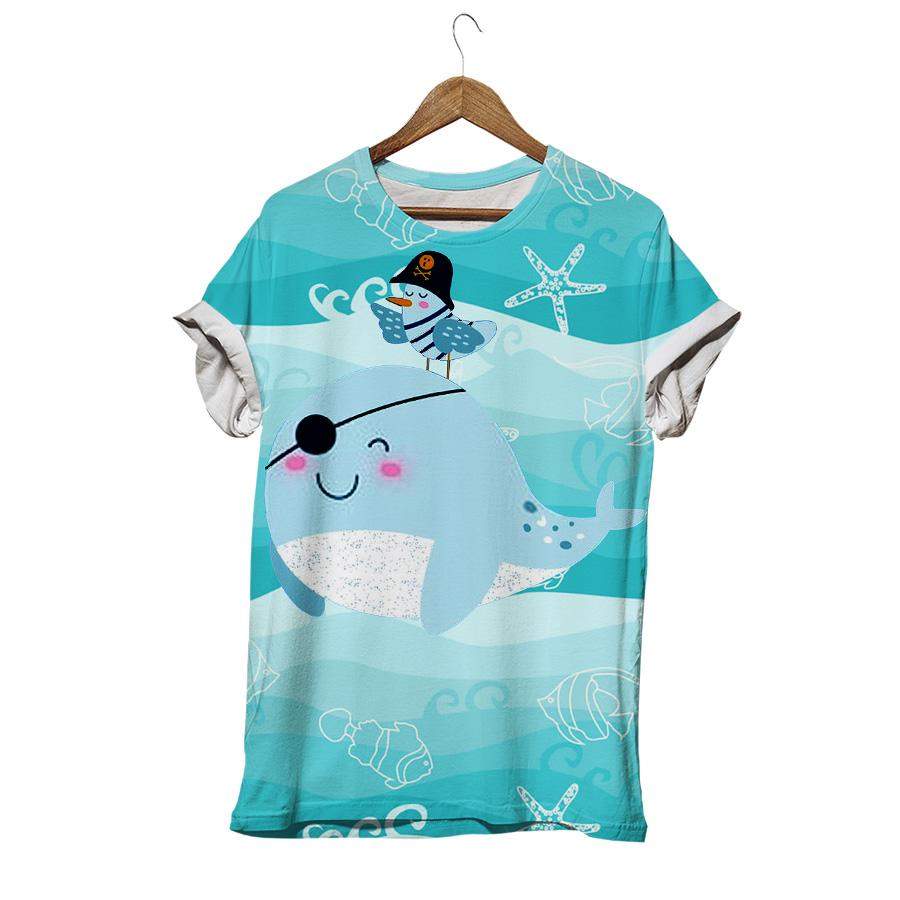 Whale And Seagull Blue Best Friend Fish T-shirt