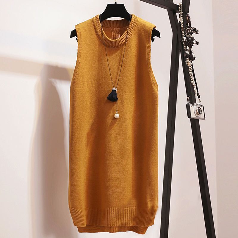 2022 Autumn Winter Knitted Sweater Dress Women Vest Dress Women Long Vest Female Jumper Ladies O-Neck Pullovers Female Outerwear alx