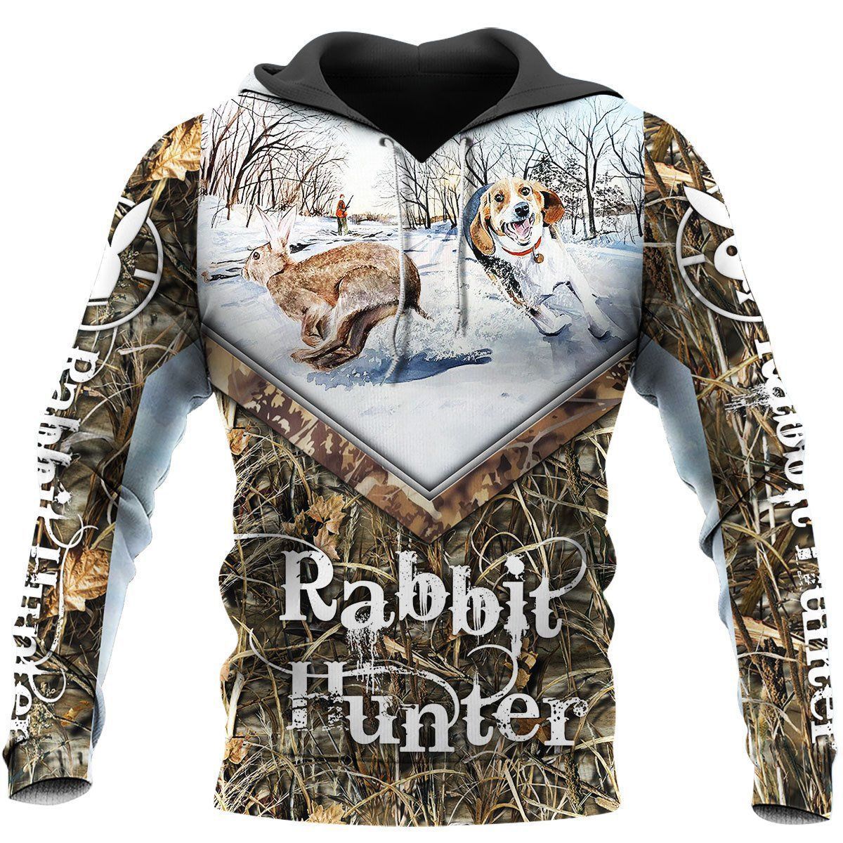 Rabbit Beagle Hunting Camouflage Unique 3D Printed Sublimation Hoodie Hooded Sweatshirt Comfy Soft And Warm For Men Women S to 5XL CTC1301201