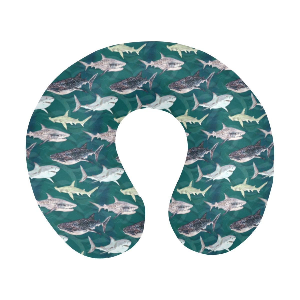 Shark Style Print U-Shaped Travel Neck Pillow