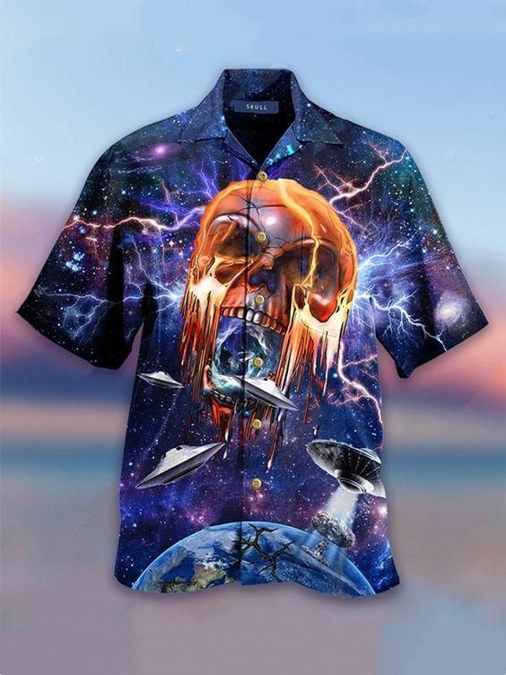 Alien Skull Aloha Hawaiian Shirt Colorful Short Sleeve Summer Beach Casual Shirt For Men And Women