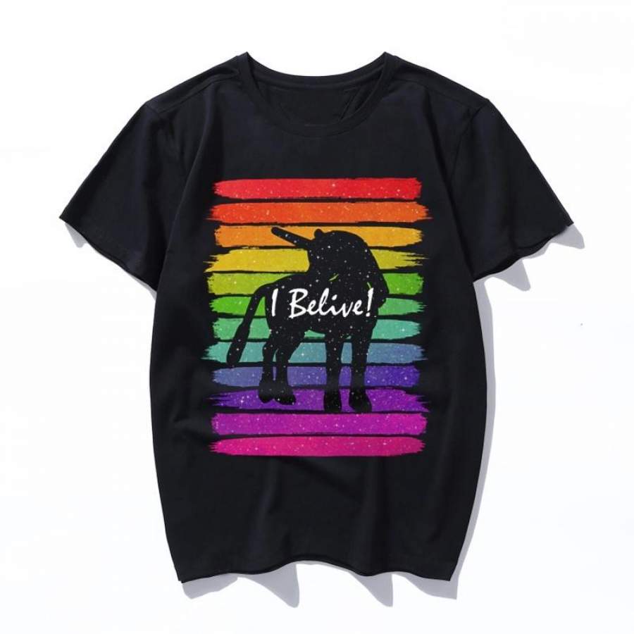 i belive in unicorns Print T Shirt Man Women Short Sleeve Vintage Style 80s 90s Street Style Tee Tops