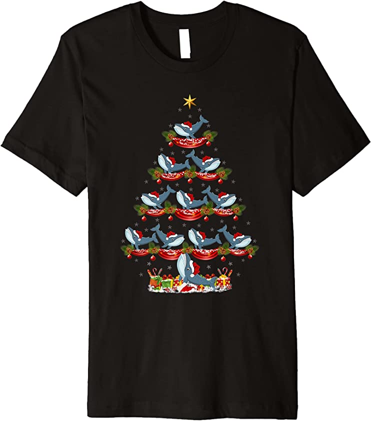 Blue Whale Fish Lover Xmas Holiday Blue Whale Christmas Tree Premium T-Shirt