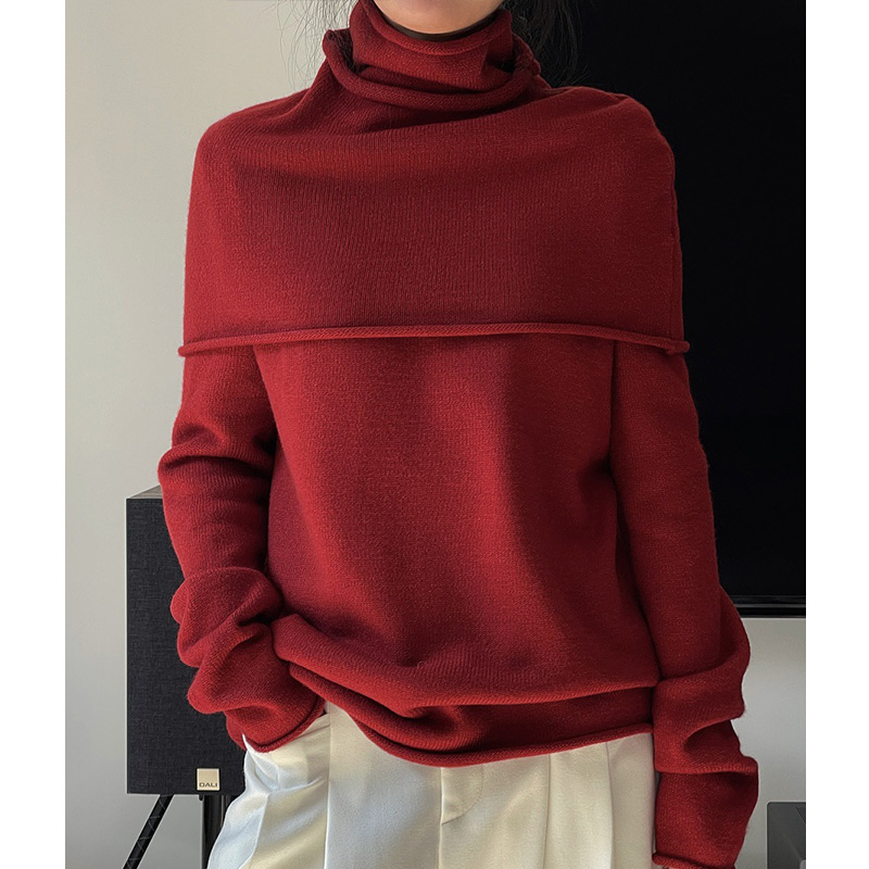 Winter Women Vintage scarf and Jumper Two-piece High Collar Bottoming Turtleneck Sweater Pullover Warm Matching Knitted Clothes alx