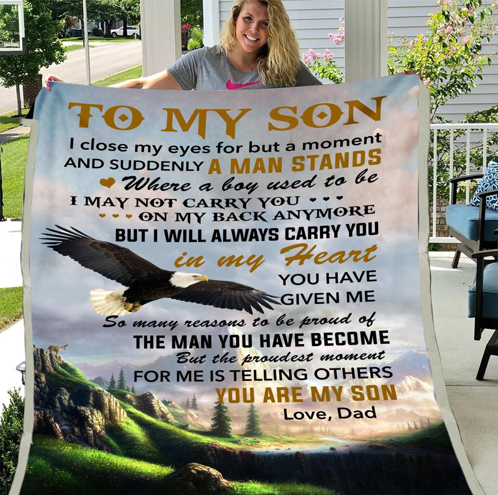 To My Son, Gift For Son, Birthday Gift For Him Son, To My Son From Dad Eagle Fleece Blanket