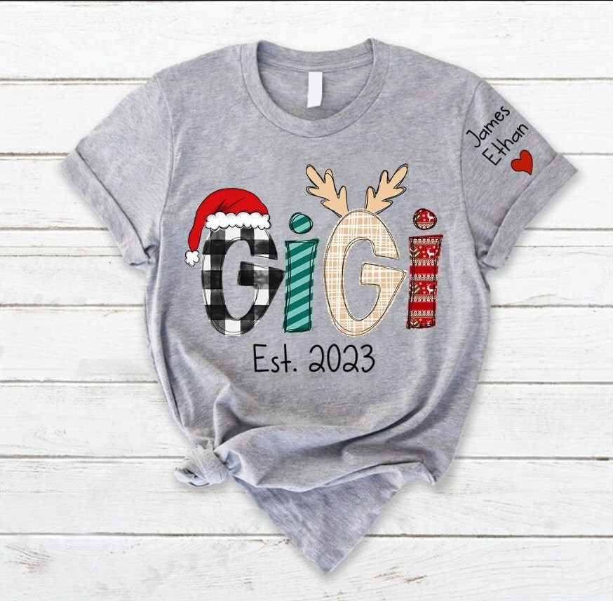 Custom Gigi Est TShirt, Christmas Mimi Est 2023 Shirt, Gigi Est Shirt with kidnames, Gifts for Grandma from Grandkids Shirt Custom names