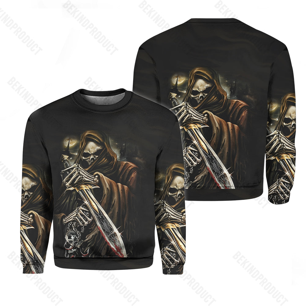 Scary Skull Dark Warrior Crewneck Sweatshirt All Over Print Sweatshirt For Women Sweatshirt For Men Swn1074