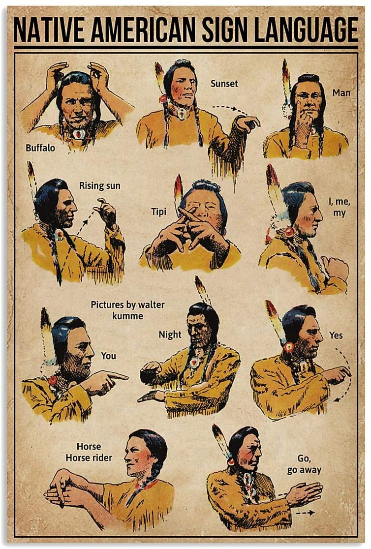 Native American Sign Language Vertical Poster On Birthday, Gift For Man Woman, Decor Bathroom, Funny Bathroom Art Print No Frame