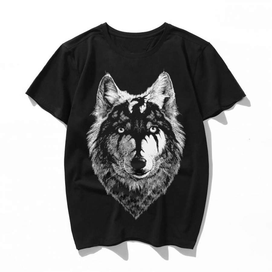 wolf head draw with the dragon Aesthetic 90s Fashion T Shirts Women men Harajuku Ullzang T-shirts Graphic Funny Cartoon Tshirt Streetwear Top Tees