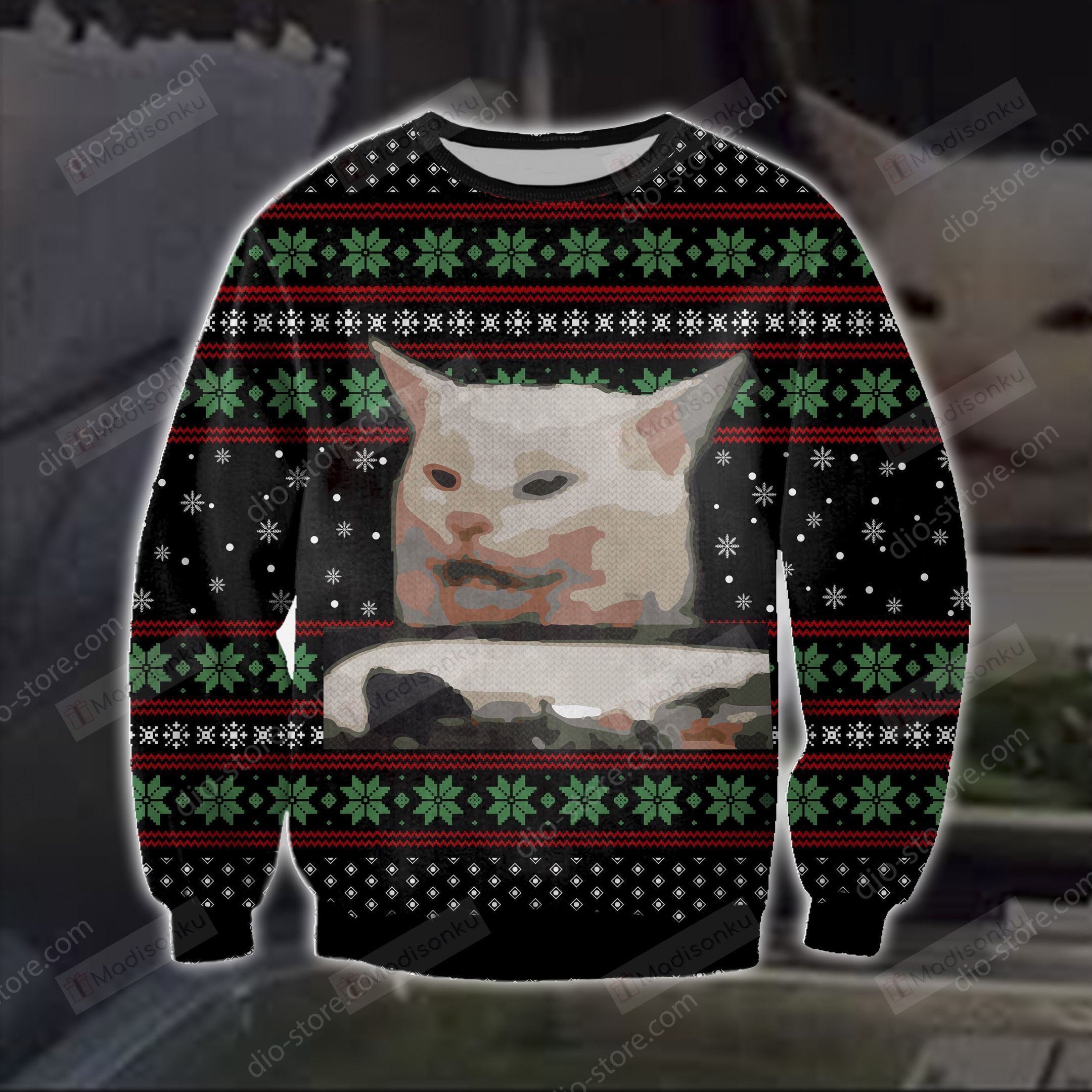 Cat Getting Yelled At Knitting Ugly Christmas Sweater, All Over Print Sweatshirt