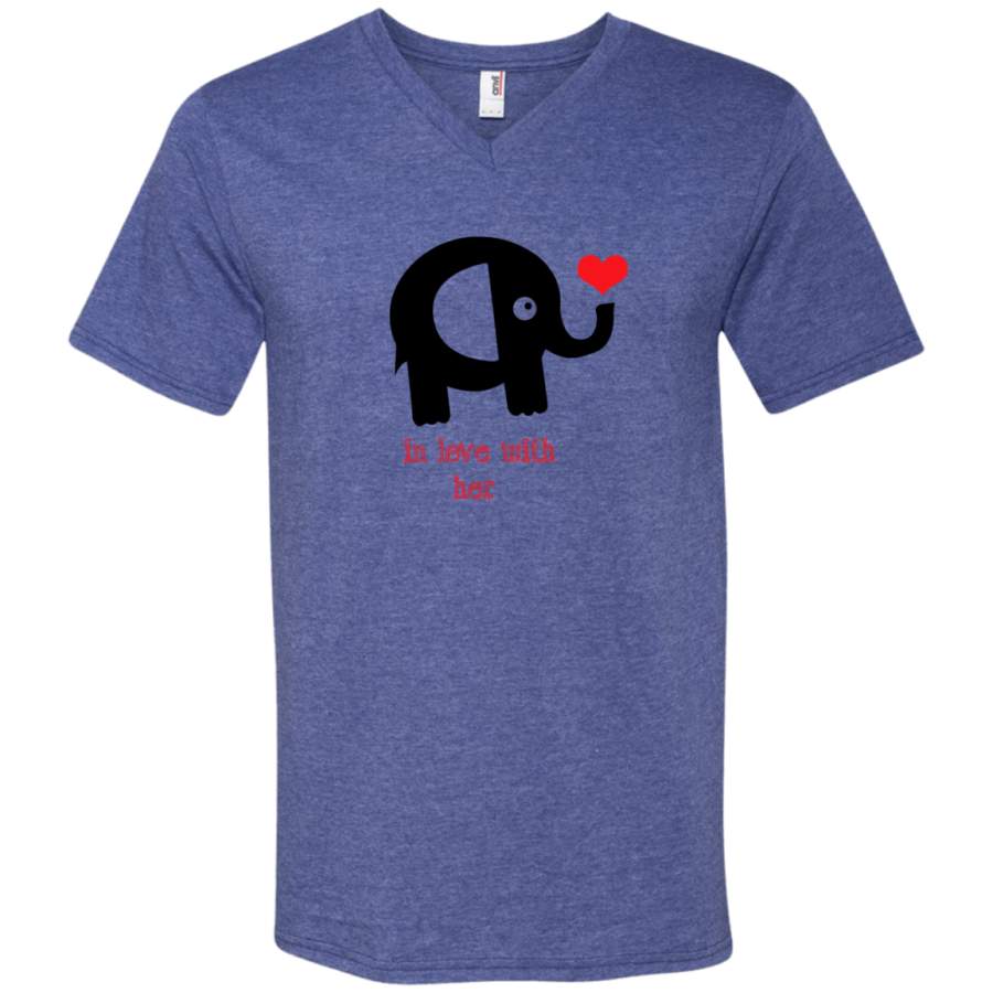 In love with her VALENTINES – Couple T Shirt 982 Anvil Men’s Printed V-Neck T-Shirt