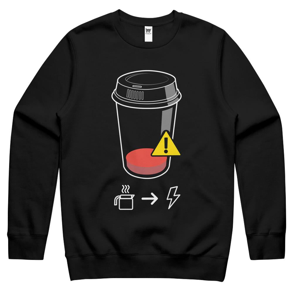 Low Battery Warning, Need Coffee Crewneck Sweatshirt