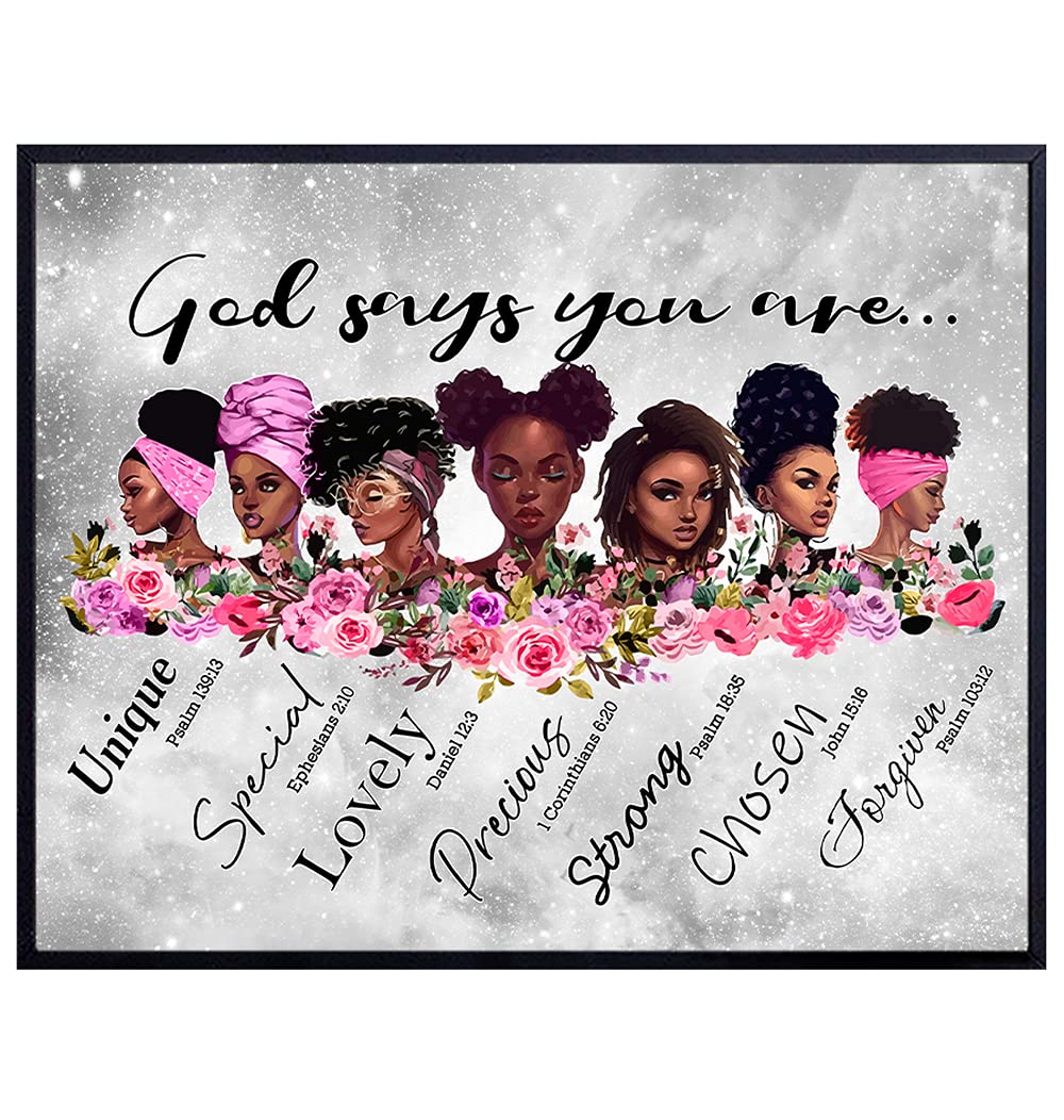 African American Women, Black Woman, Girls, Teens Wall Art – God Says You Are Black Wall Art Decor For Living Room, Bedroom