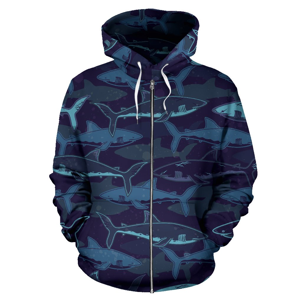 Shark Pattern Zip Up Hoodie