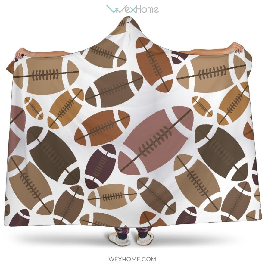 American Football Ball Pattern Hooded Blanket