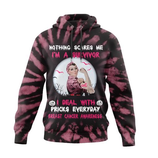 Nothing Scares Me I’M A Survivor I Deal With Picks Everyday Breast Cancer Awareness Strong Girl With Pumpkin Halloween Breast Cancer 3D Clothes