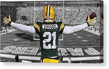 Charles Woodson Green Bay Packers Stadium Art 2 Joe Hamilton Canvas Print