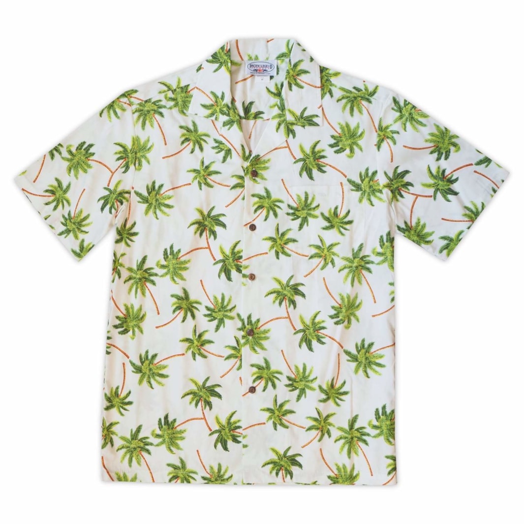 Palm Dance White Hawaii Cotton Shirt Ha38896