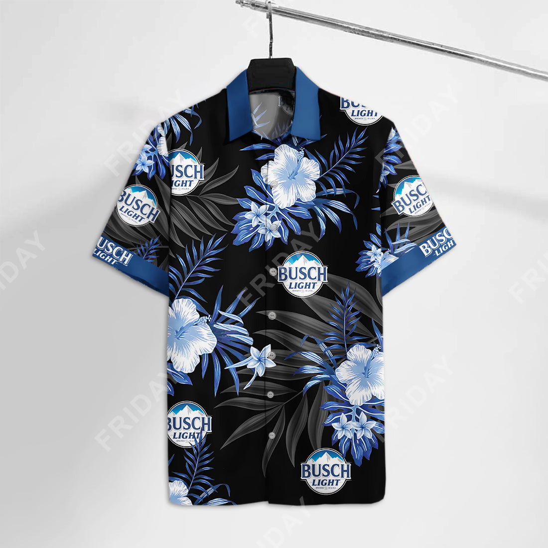 Beer Hawaii Shirt Busch Light Logo Hibiscus Flower Pattern Blue Black Aloha Ha17248