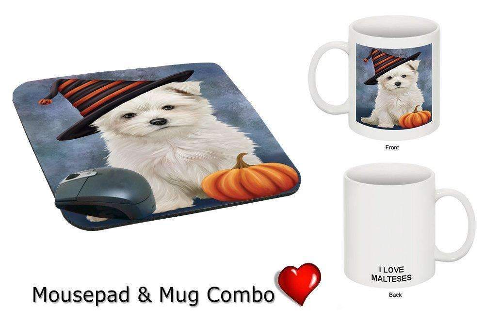 Christmas Happy Holidays Maltese Puppy Wearing Witch Hat Mug & Mousepad Combo Gift Set Mmcg0634