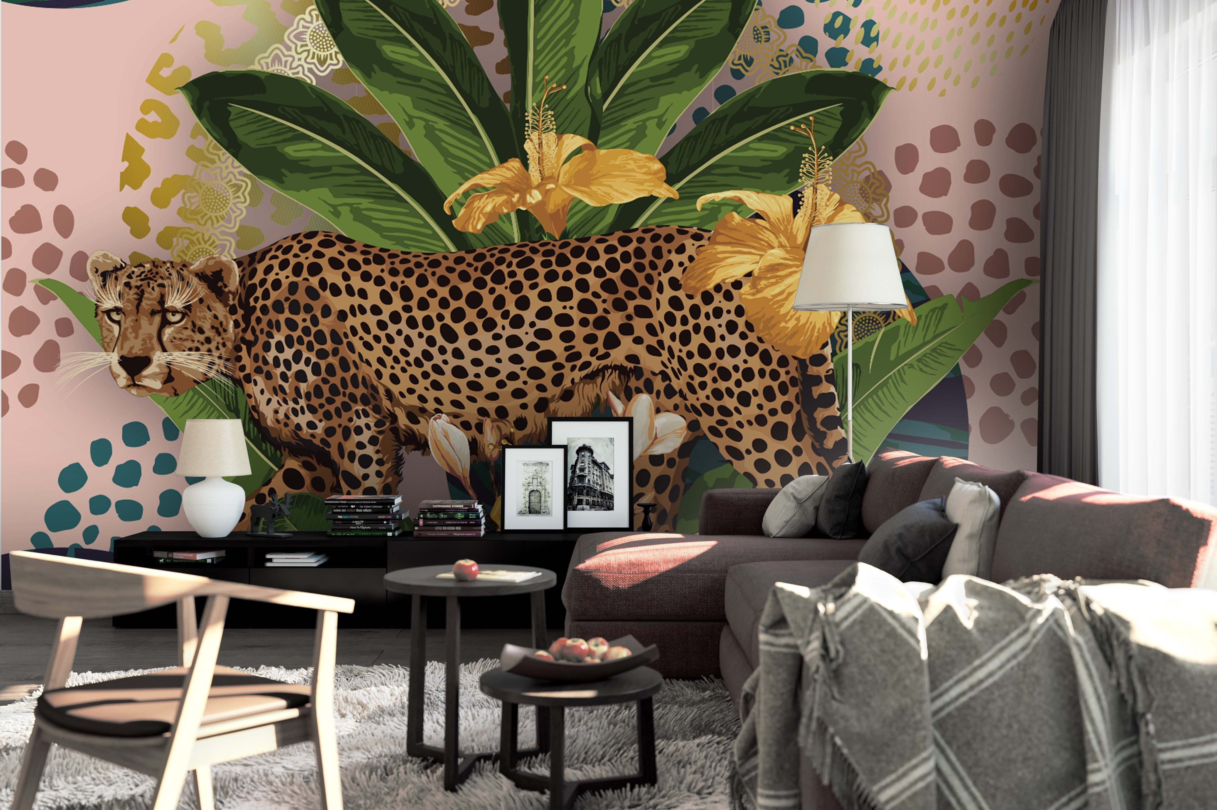 3D Leopard Leaves Wall Mural Wallpaper 49