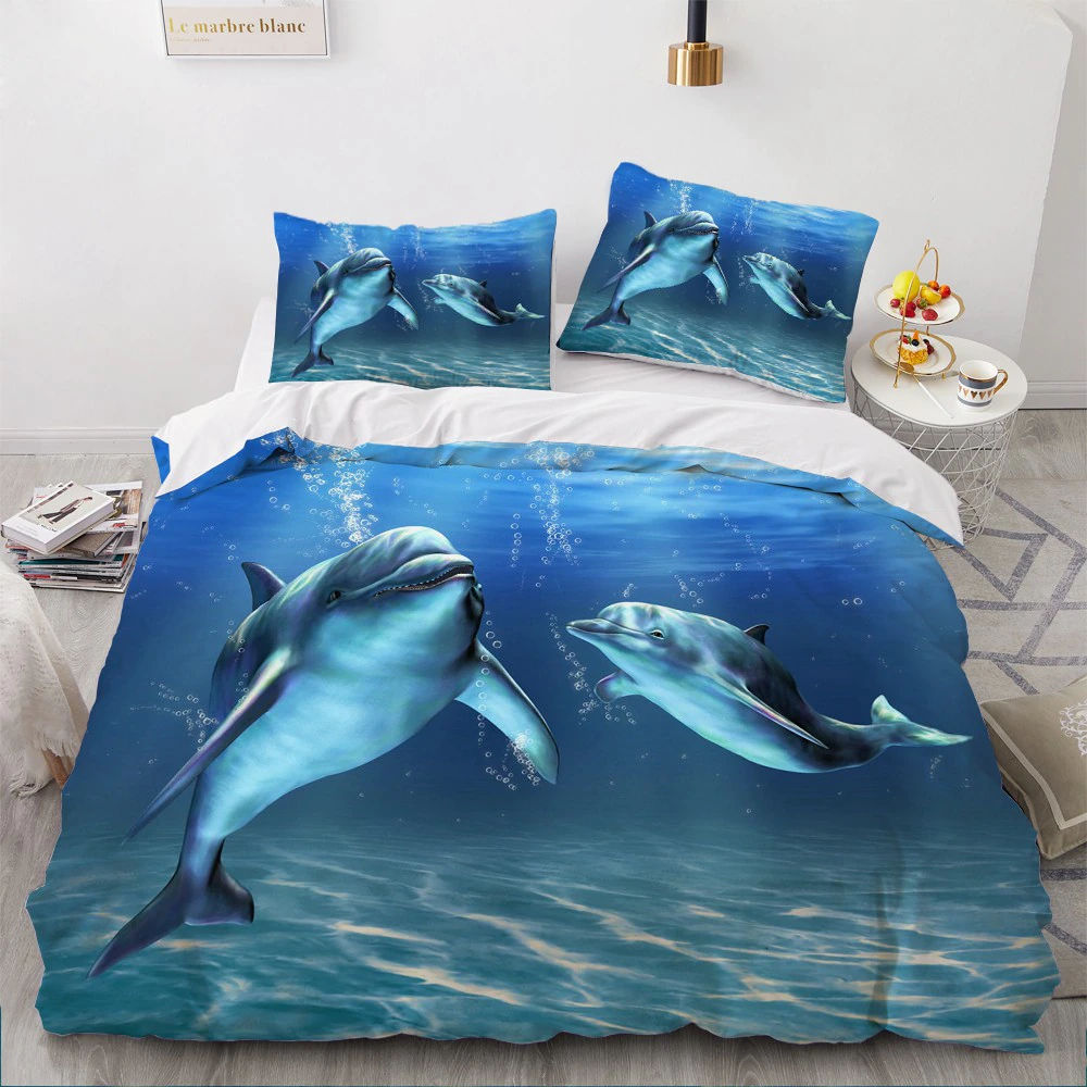 3D Bedding Sets Dolphin In The Sea Blue Duvet/ Cover Set Bed Linen Pillowcase King Queen Full Size Home Textile Duvet Covers