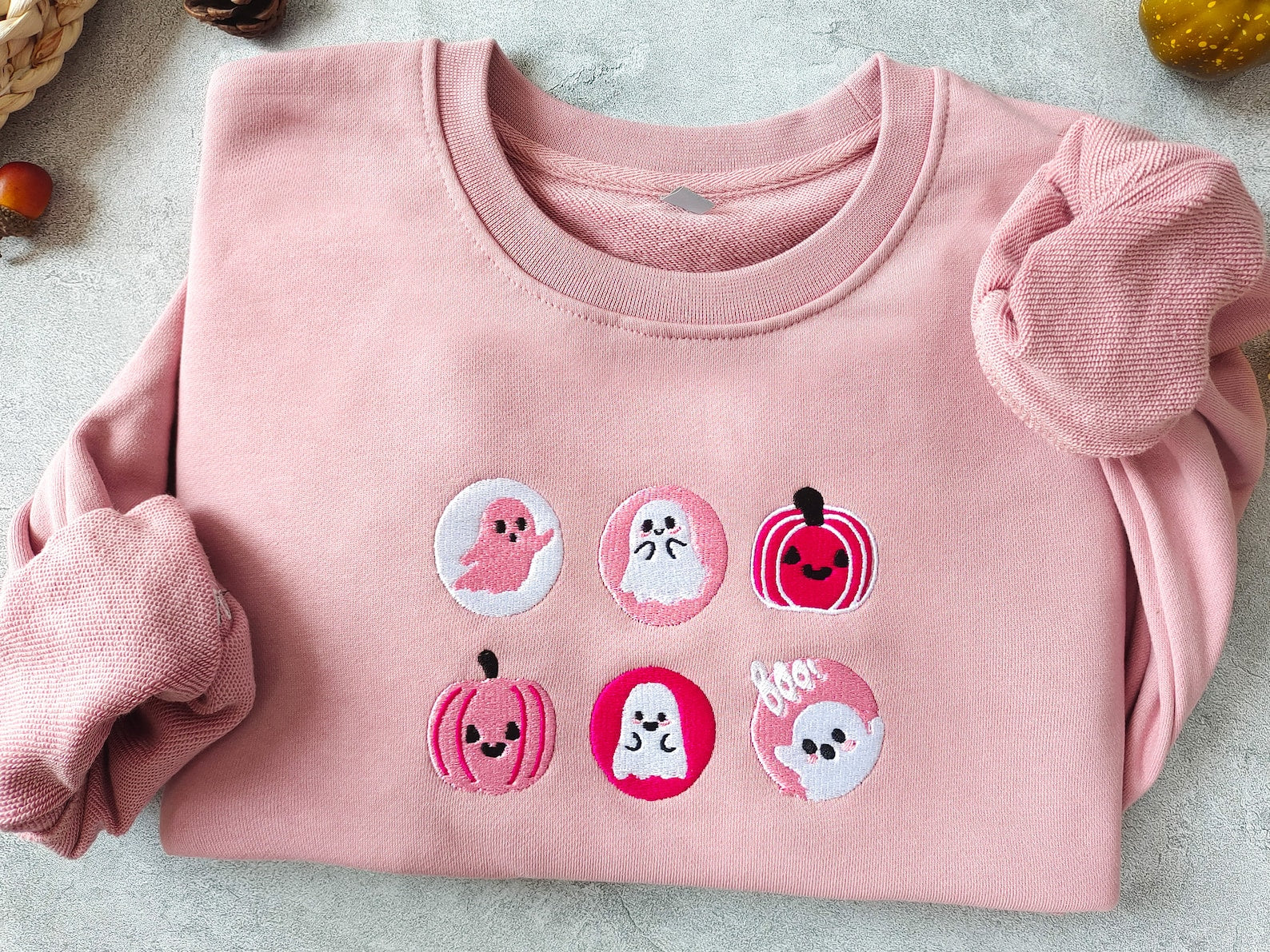 Halloween Cookies Boo Embroidery Sweatshirt 2D Crewneck Sweatshirt All Over Print Sweatshirt For Women Sweatshirt For Men Sws2433