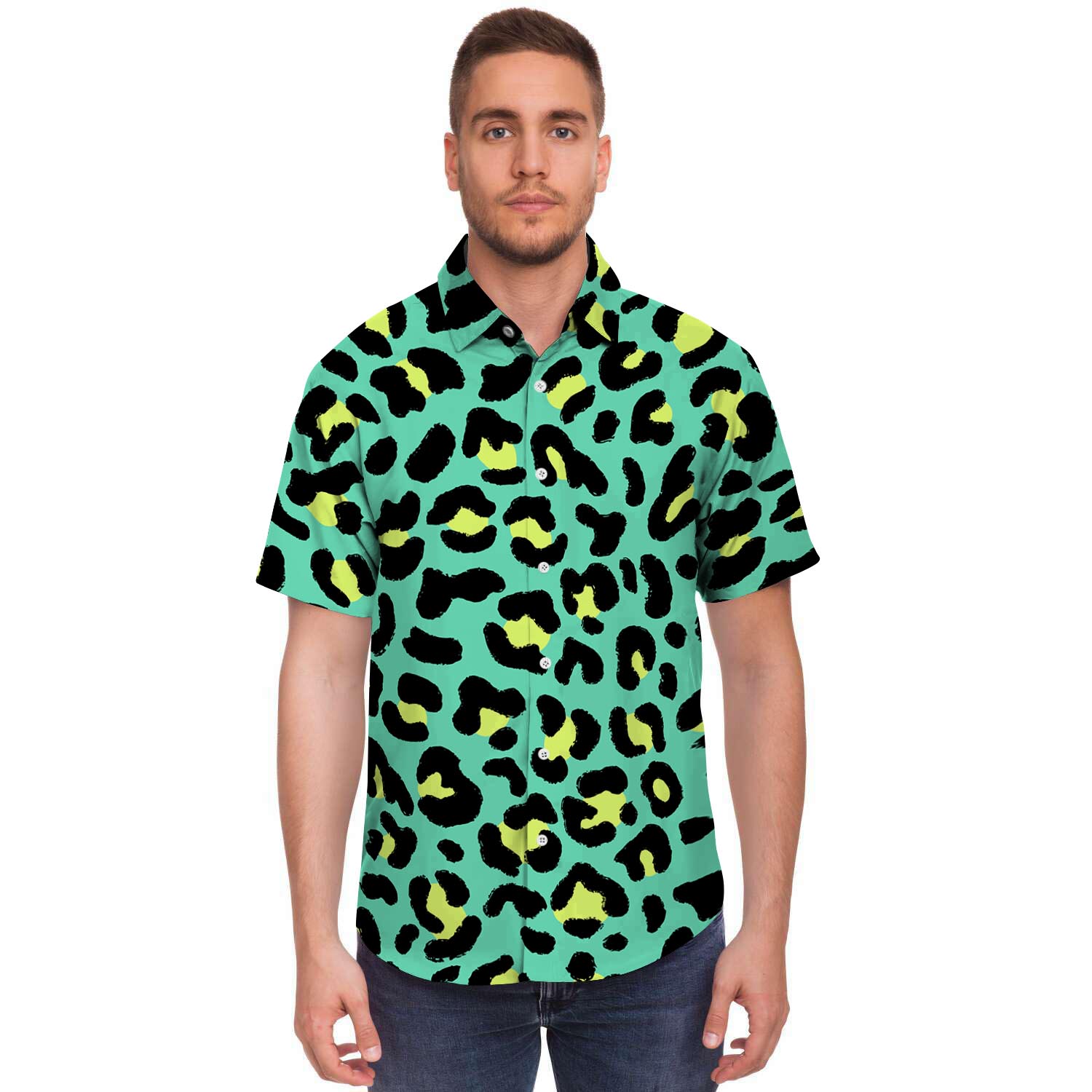 Green Leopard Men’S Short Sleeve Shirt