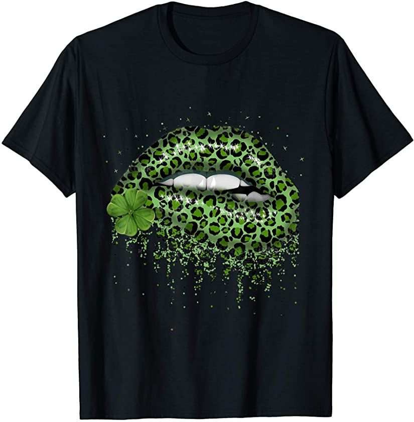 Green Lips Sexy Irish Leopard Shamrock Saints Patricks Day T-Shirt