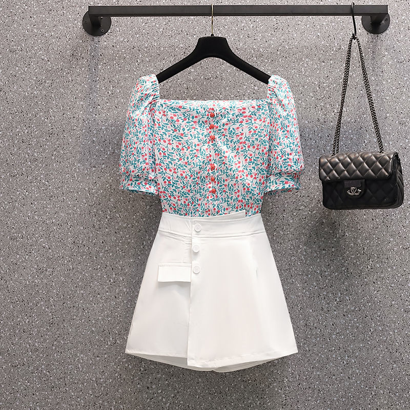 2022 Women Summer New Two Piece Suits Female Short Skirts + Square Collar Floral Short Sleeved Tops Ladies Casual Sets U23 alx