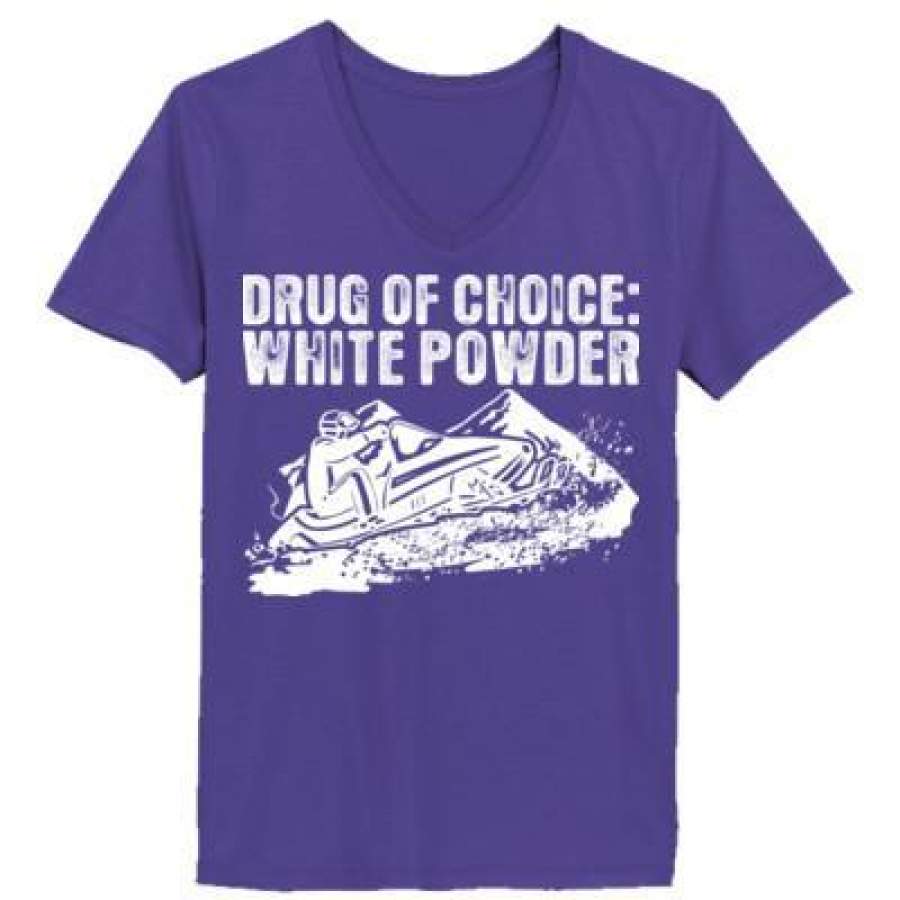 AGR Drug Of Choice White Powder Snowmobile – Ladies’ V-Neck T-Shirt