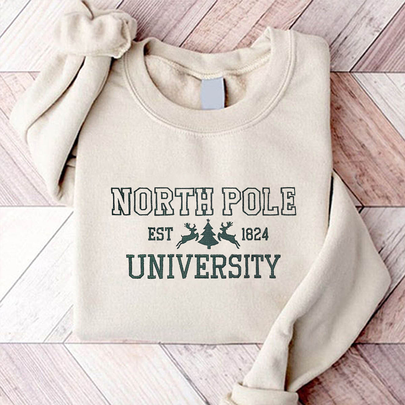 North Pole University Christmas Embroidered Sweatshirt