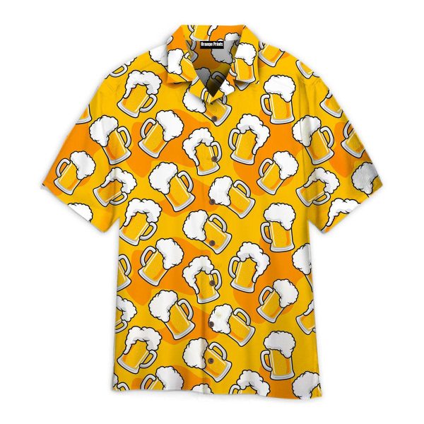 Draft Beer Mugs Foam On Yellow Pattern Hawaii Shirt For Men Women Ha743