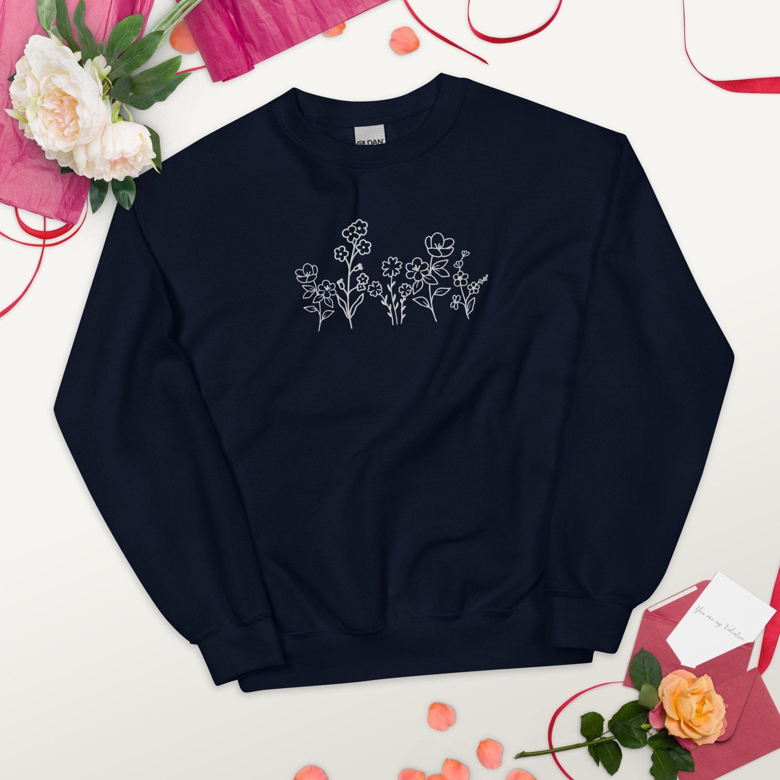 Wildflowers Embroidered Sweatshirt 2D Crewneck Sweatshirt All Over Print Sweatshirt For Women Sweatshirt For Men Sws2865