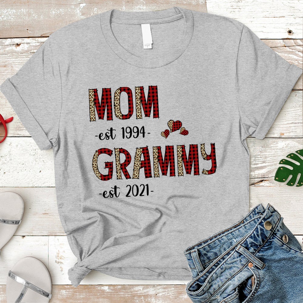 Personalized Mom Est Grandma Est Buffalo Plaid Leopard Shirt Gifts For Grandma