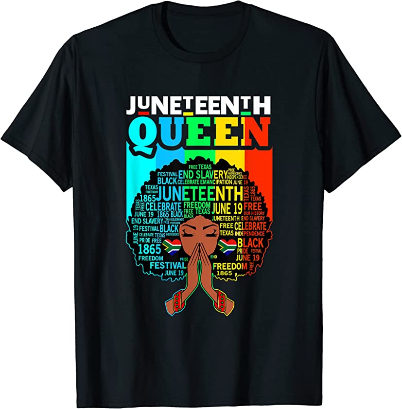 Juneteenth Queen Afro Black Woman Pray Melanin African Girl T-Shirt