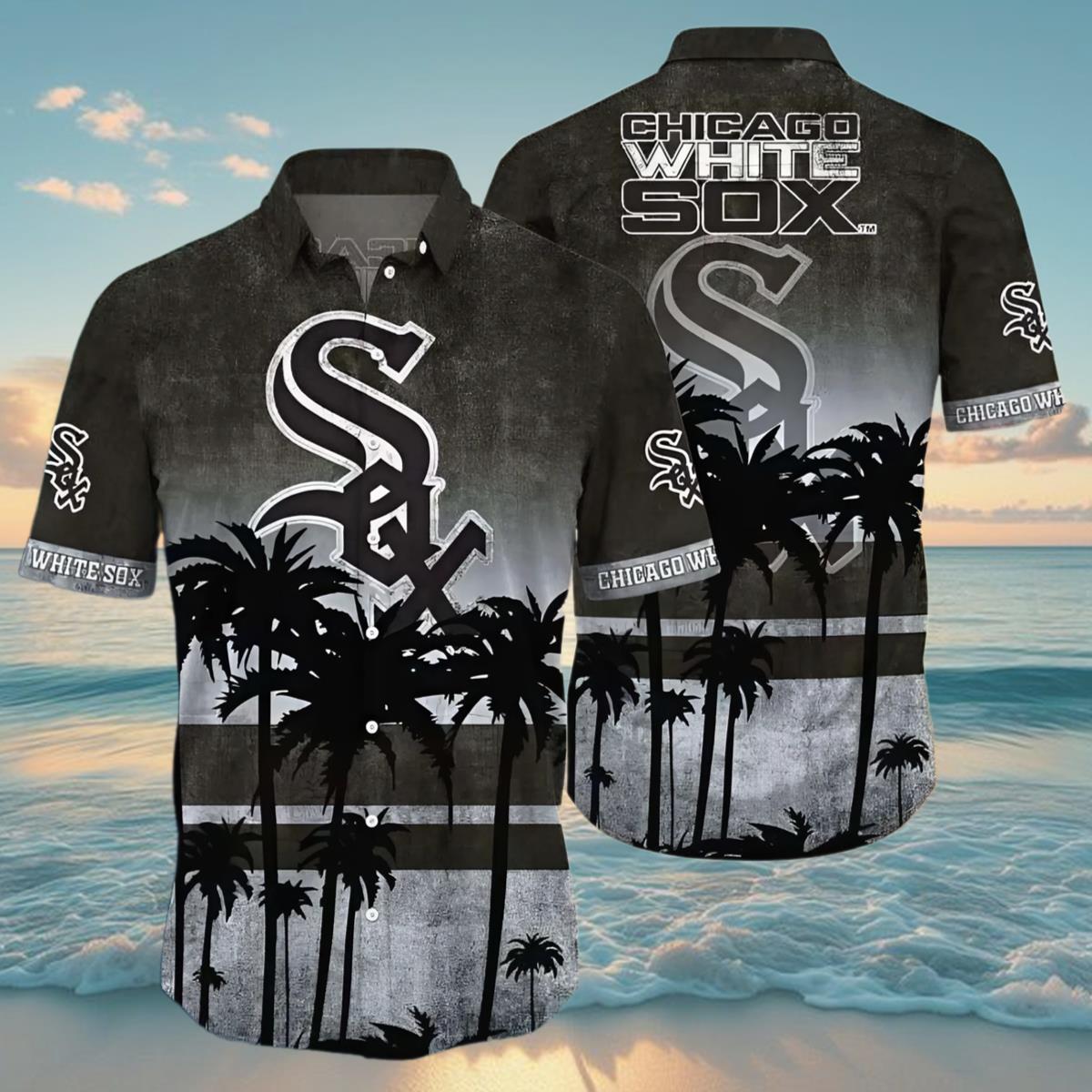 Tropical Dark Palm Silhouettes Hawaiian White Sox Shirt