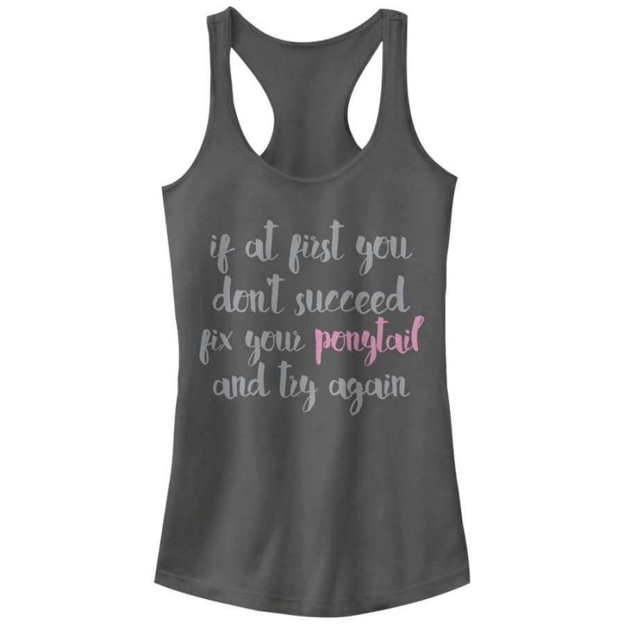 CHIN UP Junior’s Fix Your Ponytail  Racerback Tank Charcoal