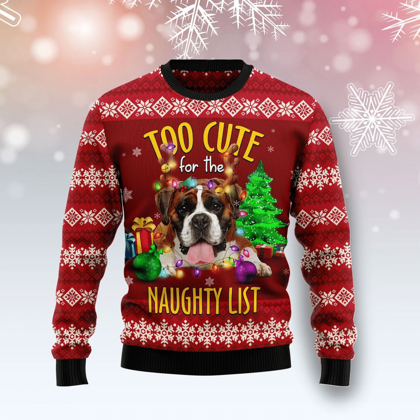 Boxer Too Cute Ugly Christmas Sweater