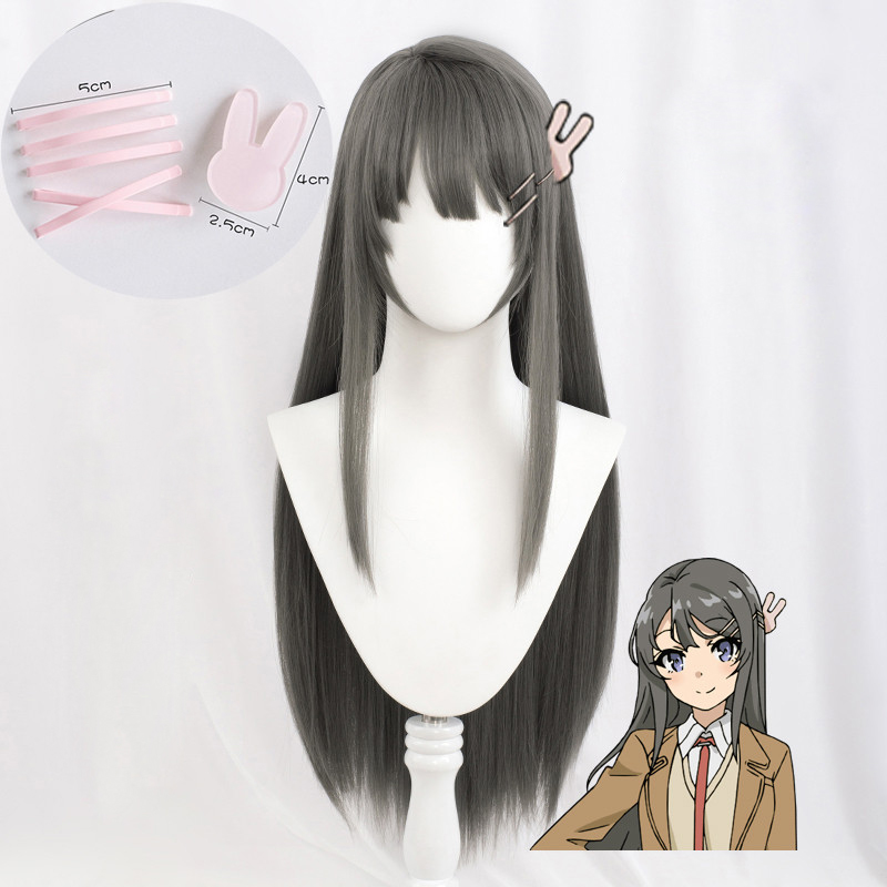 Sakurajima Mai Cosplay Wigs Headwear Rascal Does Not Dream Of Bunny Girl Senpai Synthetic Hair Long Straight Gray Hair Wig alx