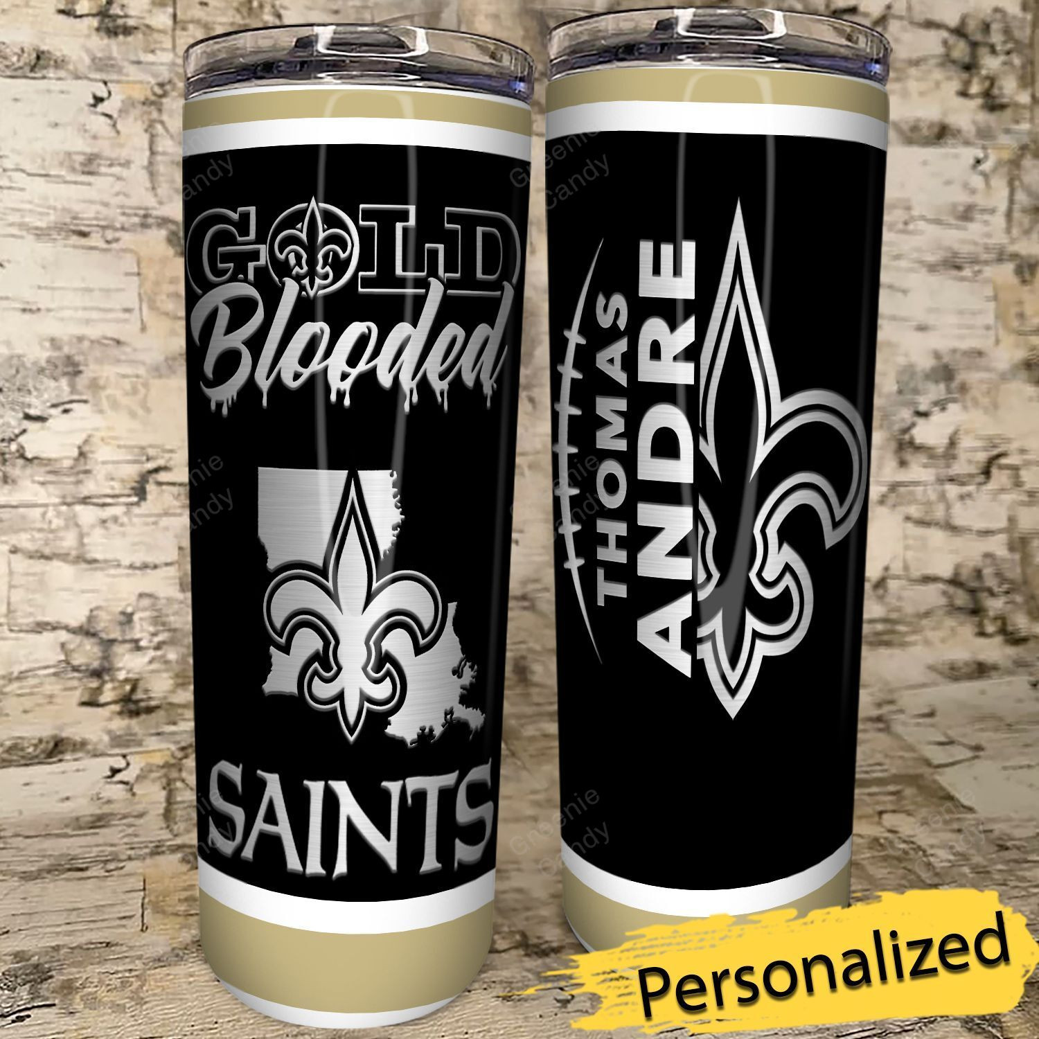 Personalized New Orleans Saints Gold Blooded Skinny Tumbler – Black-Tph