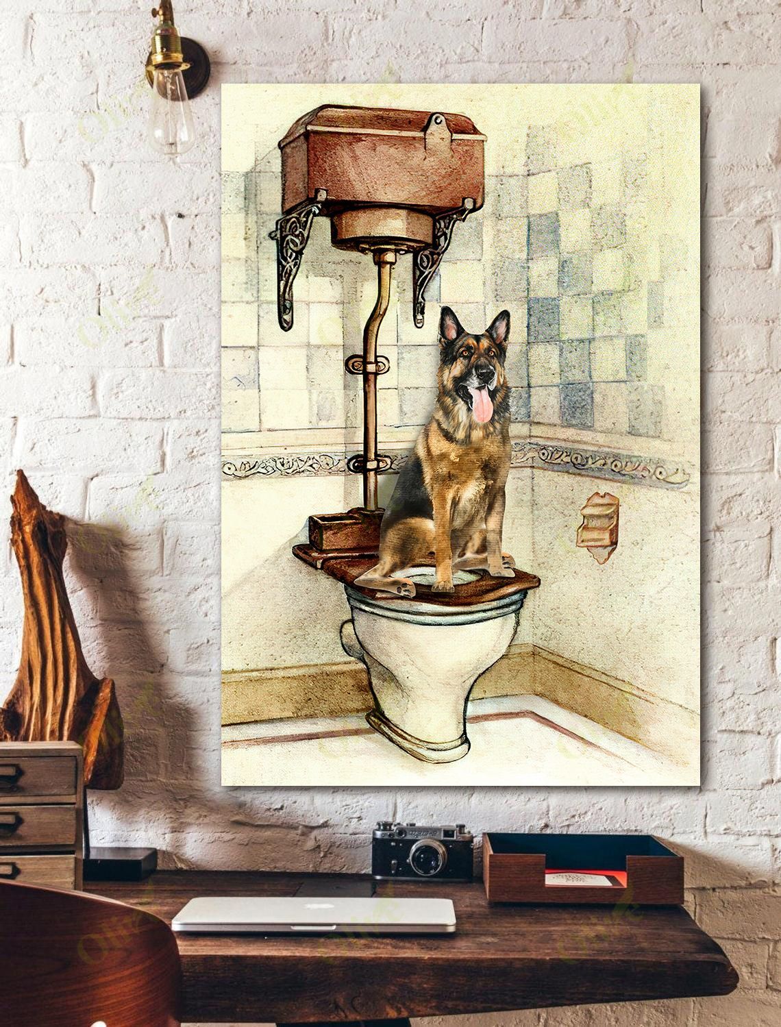 German Shepherd – In A Bathroom Canvas And Poster | Wall Decor Visual Art